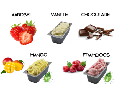 Diverse smaken ambachtelijk Italiaans schepijs van Gina's IJskar.